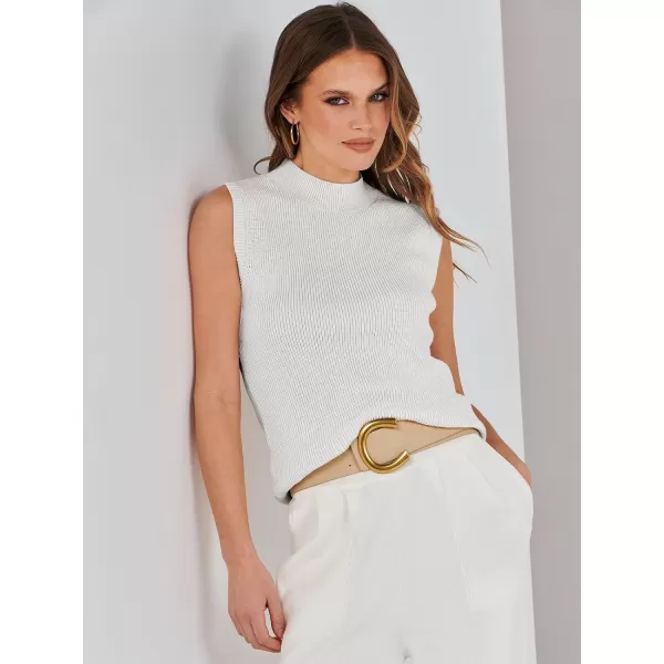 imageANRABESS Womens Mock Neck Knit Sweater Vest Casual Sleeveless Summer Trendy Ribbed Pullover Tank TopsWhite