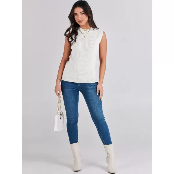 imageANRABESS Womens Mock Neck Knit Sweater Vest Casual Sleeveless Summer Trendy Ribbed Pullover Tank TopsWhite