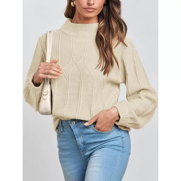 imageANRABESS Womens Mock Neck Long Sleeve Casual Loose Cable Knit Fall Cropped Pullover Sweater JumperBeige