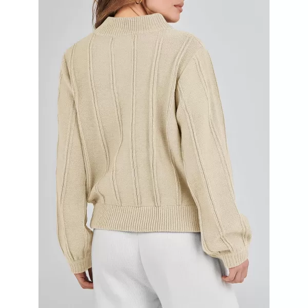 imageANRABESS Womens Mock Neck Long Sleeve Casual Loose Cable Knit Fall Cropped Pullover Sweater JumperBeige