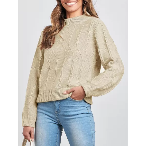imageANRABESS Womens Mock Neck Long Sleeve Casual Loose Cable Knit Fall Cropped Pullover Sweater JumperBeige