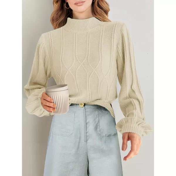 imageANRABESS Womens Mock Neck Long Sleeve Casual Loose Cable Knit Fall Cropped Pullover Sweater JumperBeige