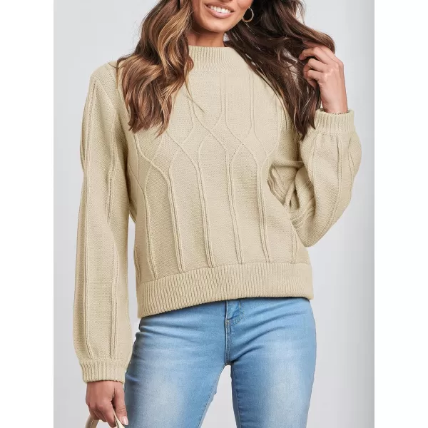 imageANRABESS Womens Mock Neck Long Sleeve Casual Loose Cable Knit Fall Cropped Pullover Sweater JumperBeige