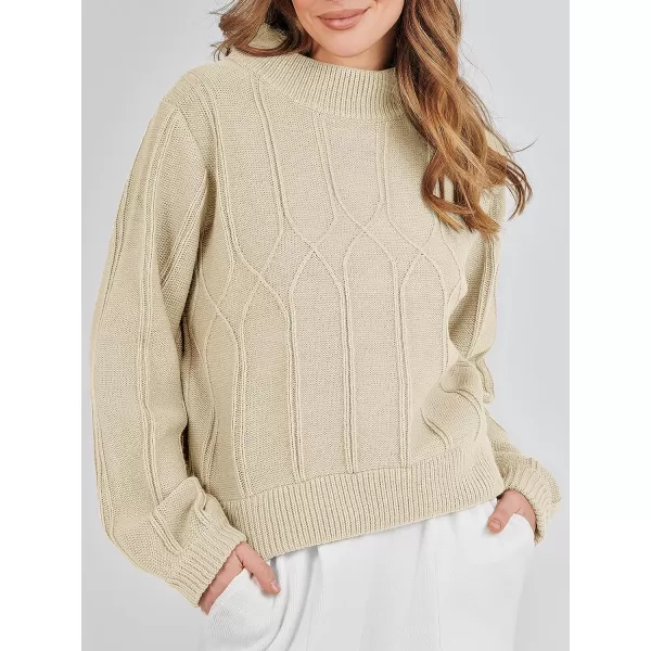 imageANRABESS Womens Mock Neck Long Sleeve Casual Loose Cable Knit Fall Cropped Pullover Sweater JumperBeige