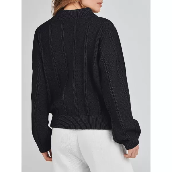 imageANRABESS Womens Mock Neck Long Sleeve Casual Loose Cable Knit Fall Cropped Pullover Sweater JumperBlack