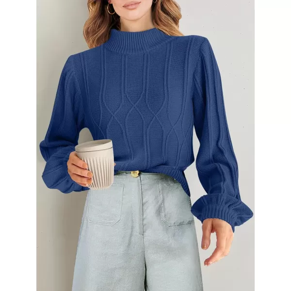 imageANRABESS Womens Mock Neck Long Sleeve Casual Loose Cable Knit Fall Cropped Pullover Sweater JumperBlue