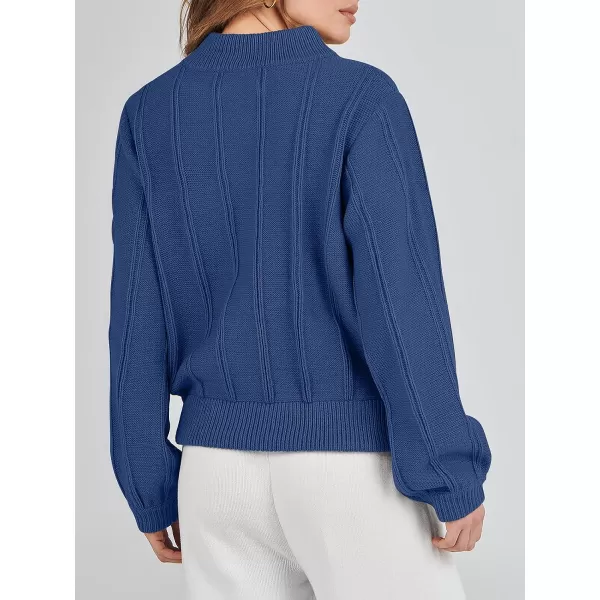 imageANRABESS Womens Mock Neck Long Sleeve Casual Loose Cable Knit Fall Cropped Pullover Sweater JumperBlue
