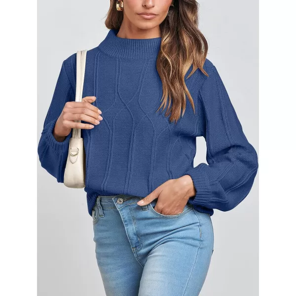 imageANRABESS Womens Mock Neck Long Sleeve Casual Loose Cable Knit Fall Cropped Pullover Sweater JumperBlue