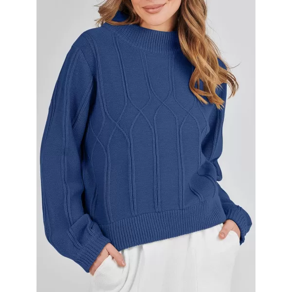 imageANRABESS Womens Mock Neck Long Sleeve Casual Loose Cable Knit Fall Cropped Pullover Sweater JumperBlue