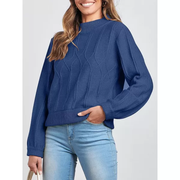 imageANRABESS Womens Mock Neck Long Sleeve Casual Loose Cable Knit Fall Cropped Pullover Sweater JumperBlue