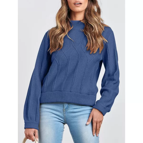 imageANRABESS Womens Mock Neck Long Sleeve Casual Loose Cable Knit Fall Cropped Pullover Sweater JumperBlue