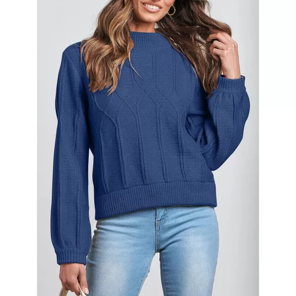 imageANRABESS Womens Mock Neck Long Sleeve Casual Loose Cable Knit Fall Cropped Pullover Sweater JumperBlue