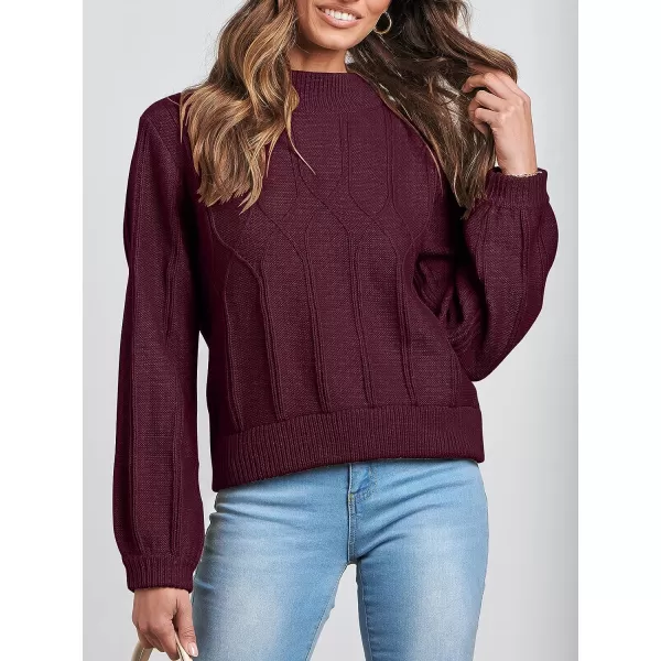 imageANRABESS Womens Mock Neck Long Sleeve Casual Loose Cable Knit Fall Cropped Pullover Sweater JumperBurgundy