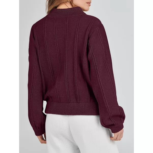 imageANRABESS Womens Mock Neck Long Sleeve Casual Loose Cable Knit Fall Cropped Pullover Sweater JumperBurgundy
