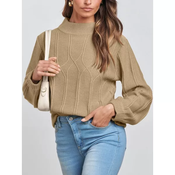 imageANRABESS Womens Mock Neck Long Sleeve Casual Loose Cable Knit Fall Cropped Pullover Sweater JumperKhaki