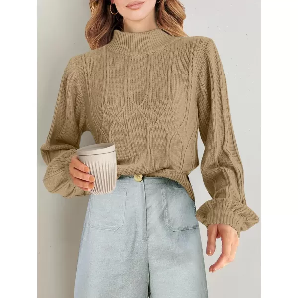 imageANRABESS Womens Mock Neck Long Sleeve Casual Loose Cable Knit Fall Cropped Pullover Sweater JumperKhaki