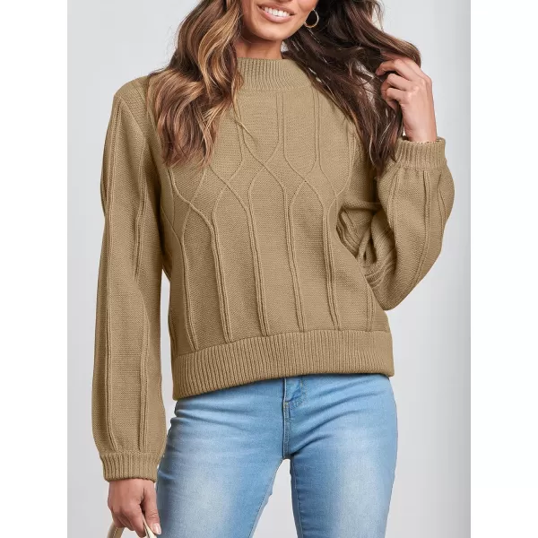 imageANRABESS Womens Mock Neck Long Sleeve Casual Loose Cable Knit Fall Cropped Pullover Sweater JumperKhaki