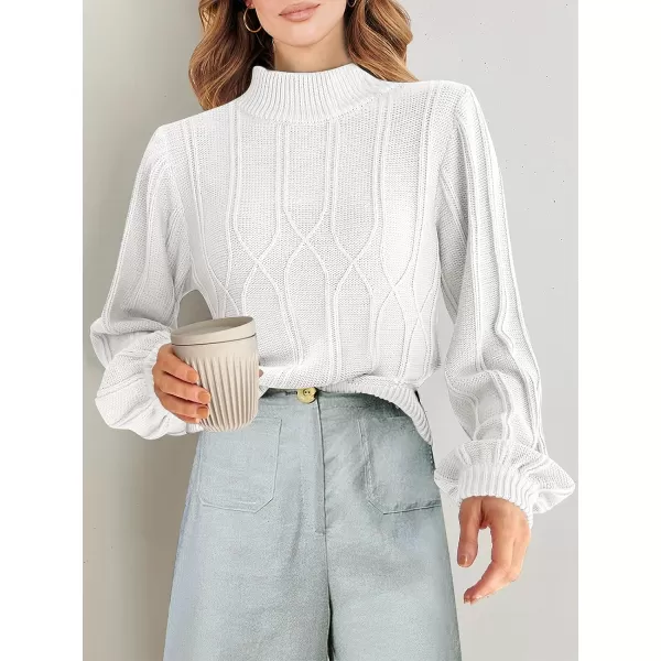 imageANRABESS Womens Mock Neck Long Sleeve Casual Loose Cable Knit Fall Cropped Pullover Sweater JumperWhite