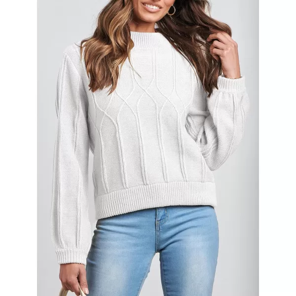 imageANRABESS Womens Mock Neck Long Sleeve Casual Loose Cable Knit Fall Cropped Pullover Sweater JumperWhite