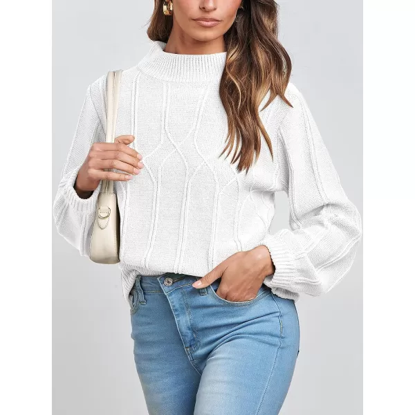 imageANRABESS Womens Mock Neck Long Sleeve Casual Loose Cable Knit Fall Cropped Pullover Sweater JumperWhite