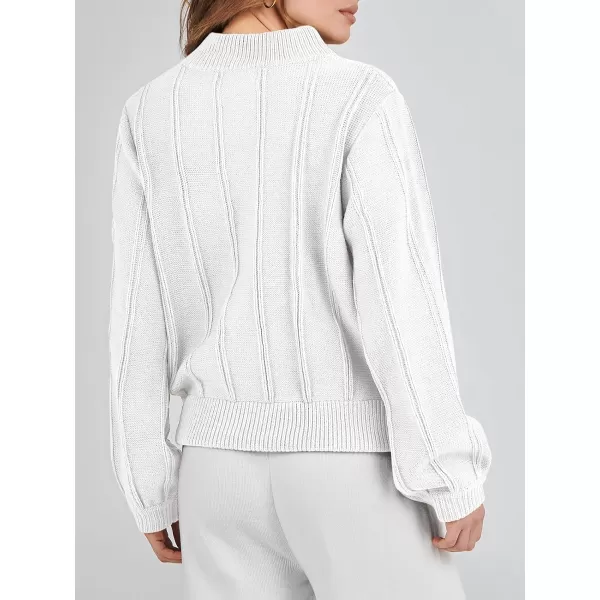 imageANRABESS Womens Mock Neck Long Sleeve Casual Loose Cable Knit Fall Cropped Pullover Sweater JumperWhite