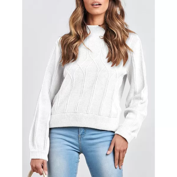 imageANRABESS Womens Mock Neck Long Sleeve Casual Loose Cable Knit Fall Cropped Pullover Sweater JumperWhite