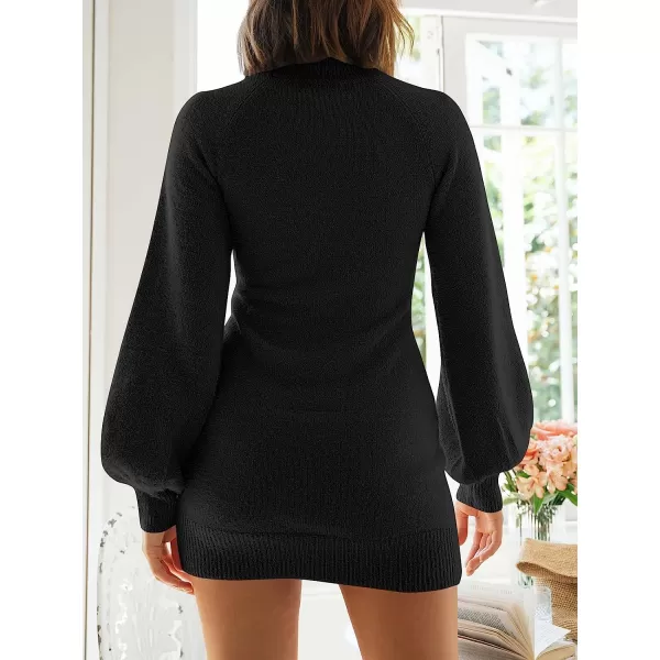imageANRABESS Womens Mock Neck Ribbed Long Sleeve Bodycon Pullover Cute Mini Sweater DressBlack