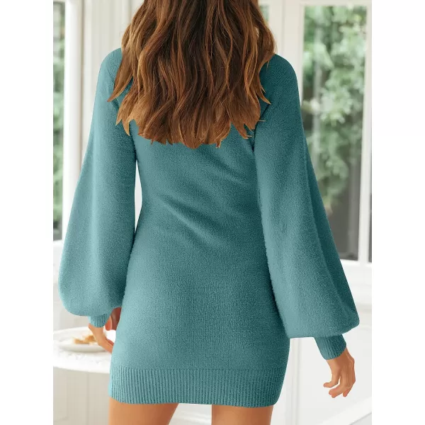 imageANRABESS Womens Mock Neck Ribbed Long Sleeve Bodycon Pullover Cute Mini Sweater DressBlue