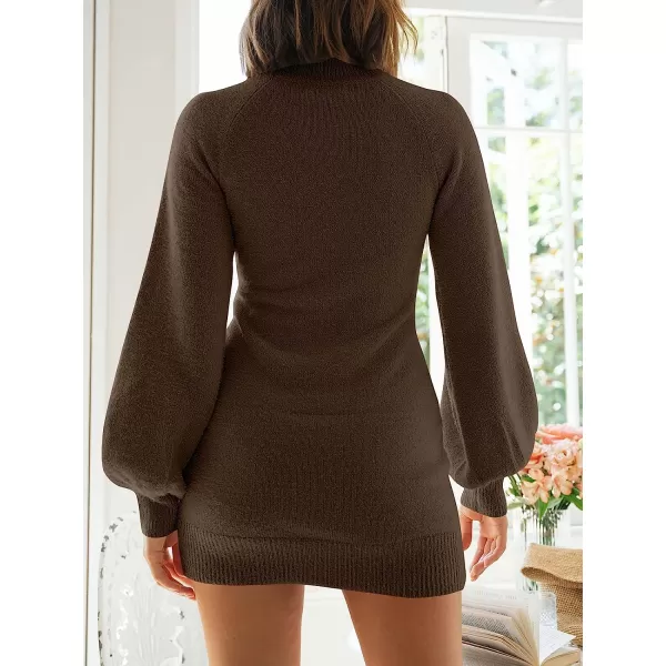 imageANRABESS Womens Mock Neck Ribbed Long Sleeve Bodycon Pullover Cute Mini Sweater DressCoffee