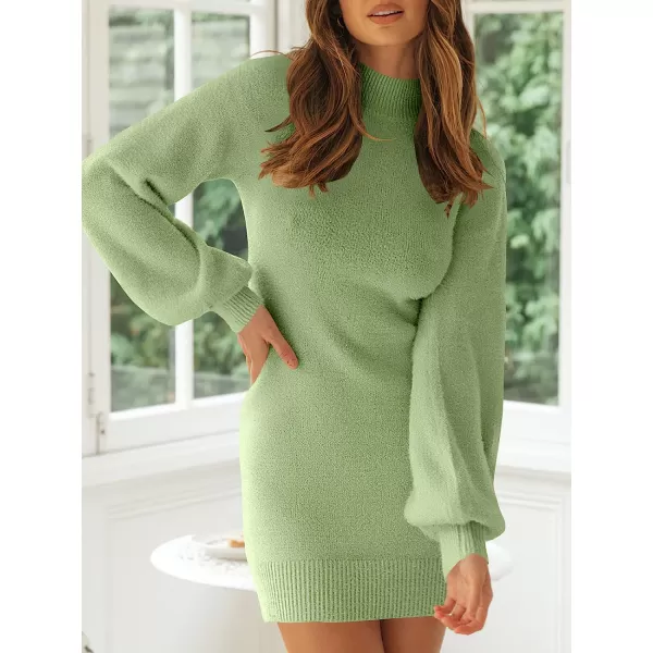 imageANRABESS Womens Mock Neck Ribbed Long Sleeve Bodycon Pullover Cute Mini Sweater DressGreen