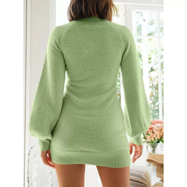 imageANRABESS Womens Mock Neck Ribbed Long Sleeve Bodycon Pullover Cute Mini Sweater DressGreen
