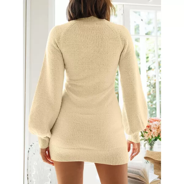 imageANRABESS Womens Mock Neck Ribbed Long Sleeve Bodycon Pullover Cute Mini Sweater DressKhaki