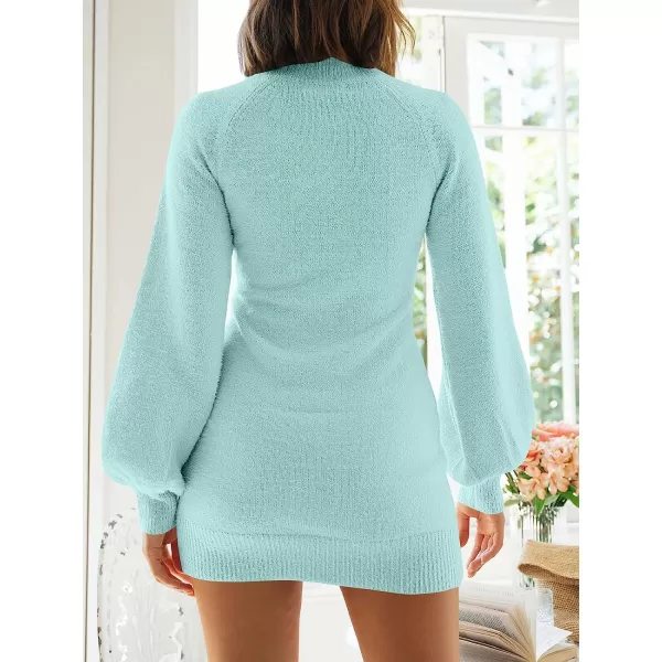 imageANRABESS Womens Mock Neck Ribbed Long Sleeve Bodycon Pullover Cute Mini Sweater DressLight Blue