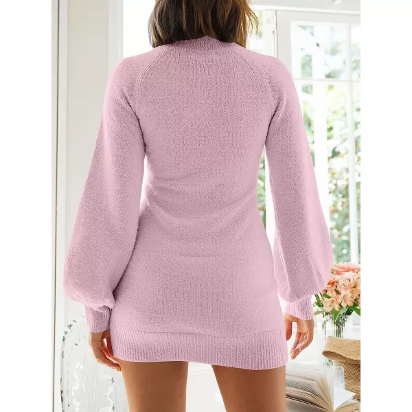 imageANRABESS Womens Mock Neck Ribbed Long Sleeve Bodycon Pullover Cute Mini Sweater DressLight Purple