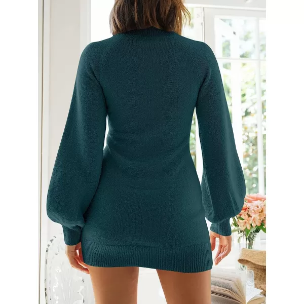 imageANRABESS Womens Mock Neck Ribbed Long Sleeve Bodycon Pullover Cute Mini Sweater DressOpal Green
