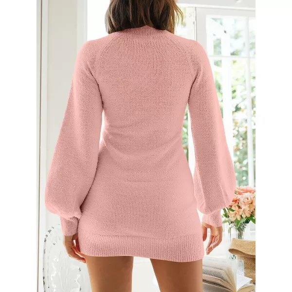 imageANRABESS Womens Mock Neck Ribbed Long Sleeve Bodycon Pullover Cute Mini Sweater DressPink