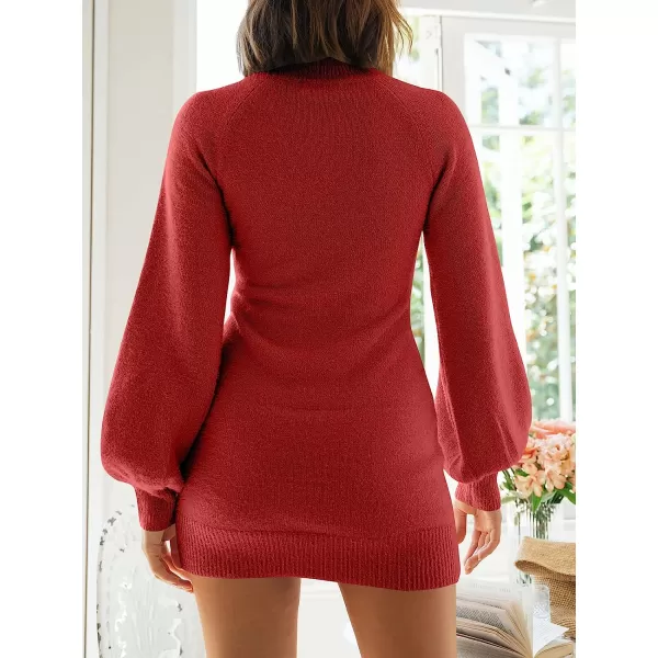 imageANRABESS Womens Mock Neck Ribbed Long Sleeve Bodycon Pullover Cute Mini Sweater DressRust