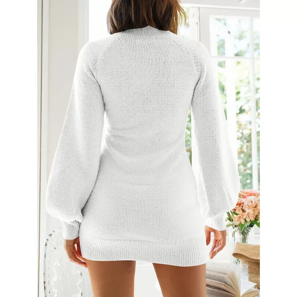 imageANRABESS Womens Mock Neck Ribbed Long Sleeve Bodycon Pullover Cute Mini Sweater DressWhite