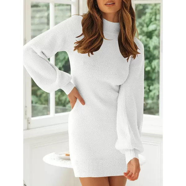 imageANRABESS Womens Mock Neck Ribbed Long Sleeve Bodycon Pullover Cute Mini Sweater DressWhite