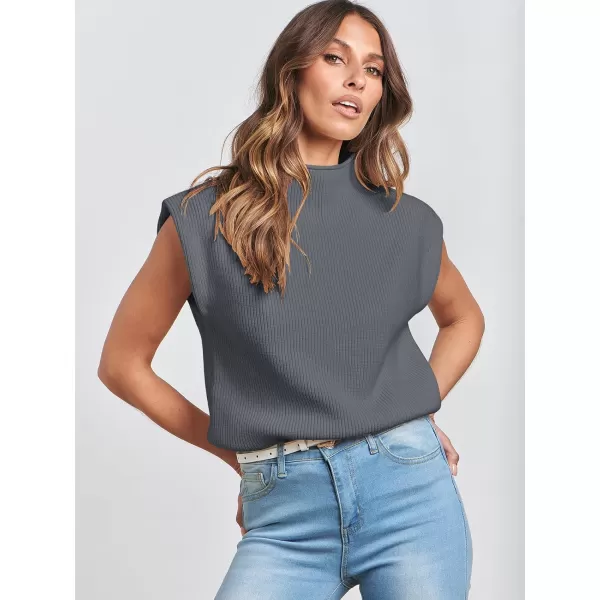 imageANRABESS Womens Mock Neck Sleeveless Sweater Vest Casual Cap Sleeve Knit Pullover Tank Tops 2024 Spring Summer ClothesDeep Grey