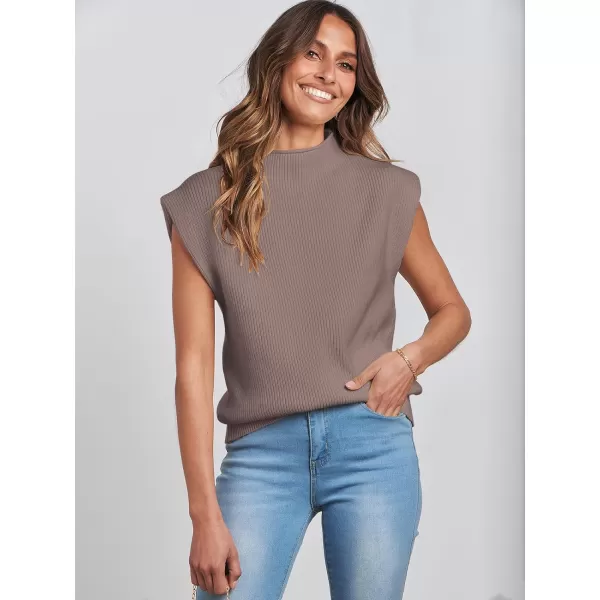 imageANRABESS Womens Mock Neck Sleeveless Sweater Vest Casual Cap Sleeve Knit Pullover Tank Tops 2024 Spring Summer ClothesLight Brown