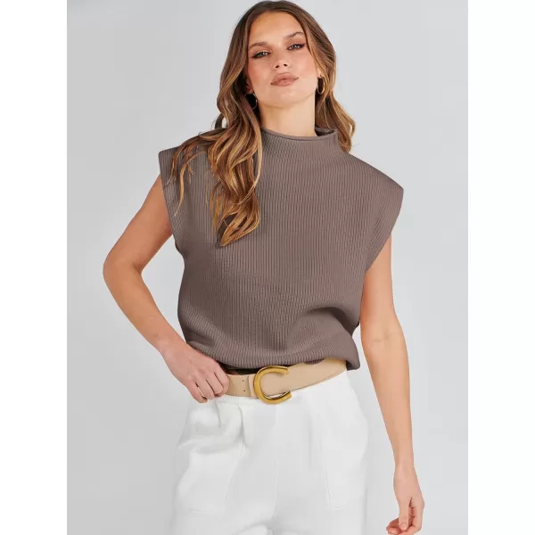 imageANRABESS Womens Mock Neck Sleeveless Sweater Vest Casual Cap Sleeve Knit Pullover Tank Tops 2024 Spring Summer ClothesLight Brown