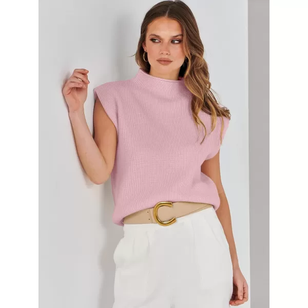 imageANRABESS Womens Mock Neck Sleeveless Sweater Vest Casual Cap Sleeve Knit Pullover Tank Tops 2024 Spring Summer ClothesLight Pink
