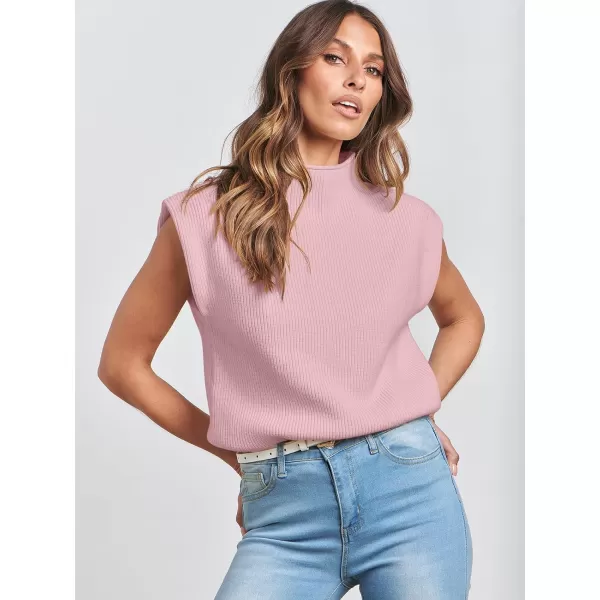 imageANRABESS Womens Mock Neck Sleeveless Sweater Vest Casual Cap Sleeve Knit Pullover Tank Tops 2024 Spring Summer ClothesLight Pink