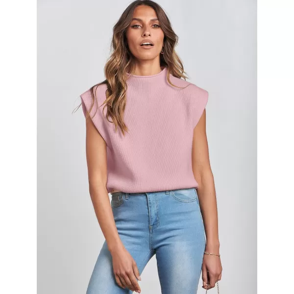 imageANRABESS Womens Mock Neck Sleeveless Sweater Vest Casual Cap Sleeve Knit Pullover Tank Tops 2024 Spring Summer ClothesLight Pink