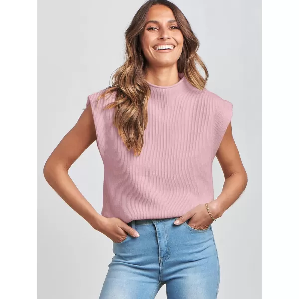 imageANRABESS Womens Mock Neck Sleeveless Sweater Vest Casual Cap Sleeve Knit Pullover Tank Tops 2024 Spring Summer ClothesLight Pink
