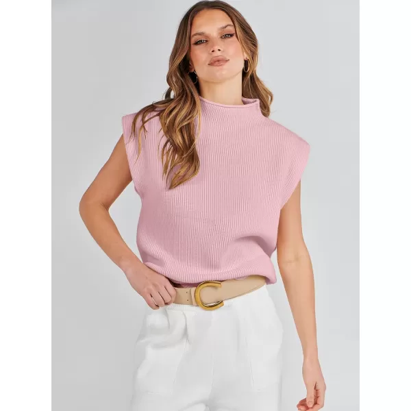 imageANRABESS Womens Mock Neck Sleeveless Sweater Vest Casual Cap Sleeve Knit Pullover Tank Tops 2024 Spring Summer ClothesLight Pink