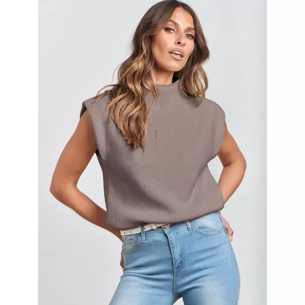 imageANRABESS Womens Mock Neck Sleeveless Sweater Vest Casual Cap Sleeve Knit Pullover Tank Tops 2024 Spring Summer ClothesRed Apricot