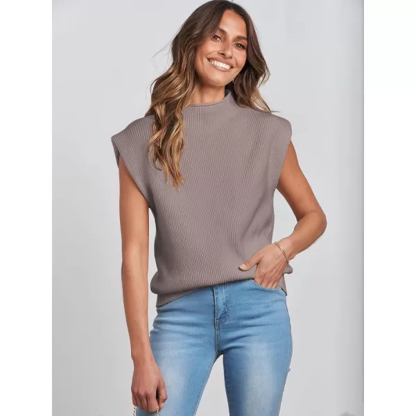 imageANRABESS Womens Mock Neck Sleeveless Sweater Vest Casual Cap Sleeve Knit Pullover Tank Tops 2024 Spring Summer ClothesRed Apricot