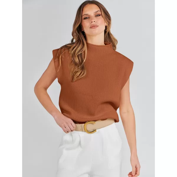 imageANRABESS Womens Mock Neck Sleeveless Sweater Vest Casual Cap Sleeve Knit Pullover Tank Tops 2024 Spring Summer ClothesRust